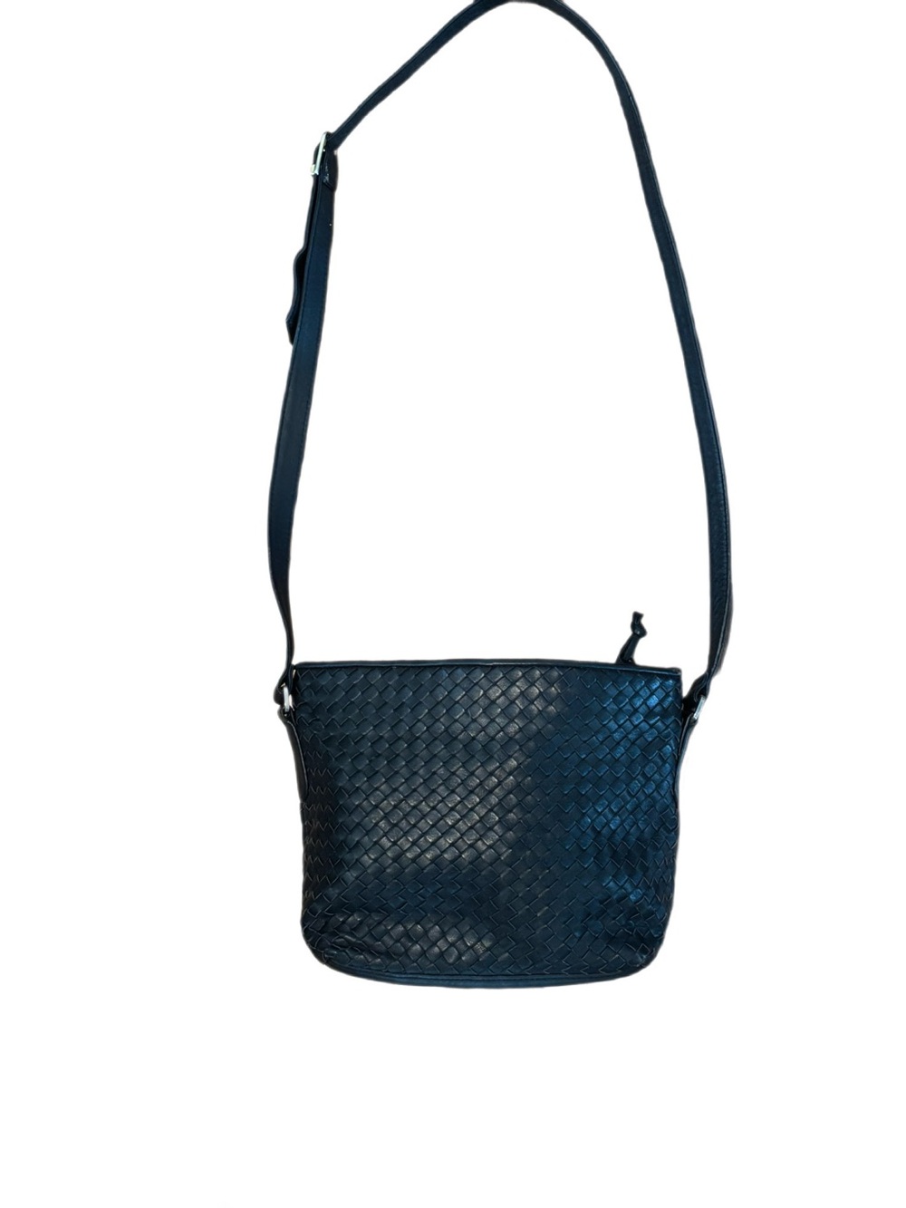 Vintage Ganson Black Woven Leather Crossbody Bag Tri-Pocket Intrecciato Style